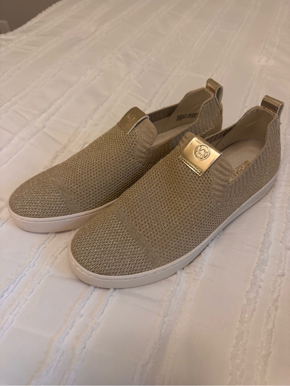 Michael Kors Slip-On Knit Sneakers in Gold Beige, Women’s 8.5